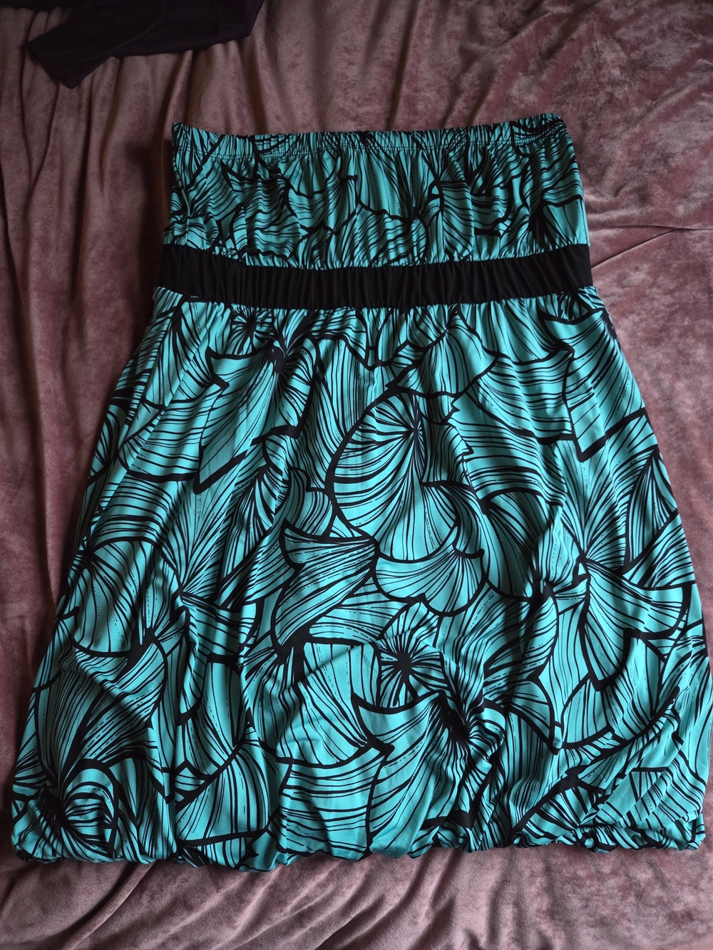 Faith 21 Teal and Black Strapless Bubble-hem Dress XL